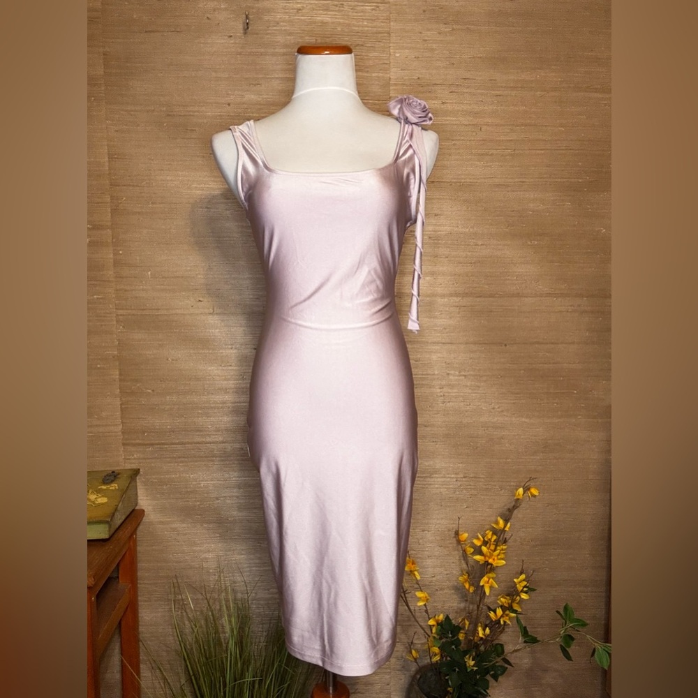 Lush Lavender Midi Dress with Shoulder Detail